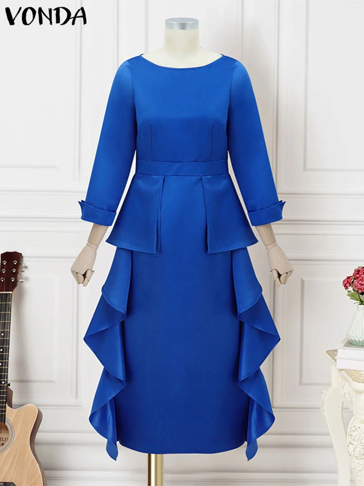 Maxi Long Dress Women Elegant Satin Dress Ruffle Sundress