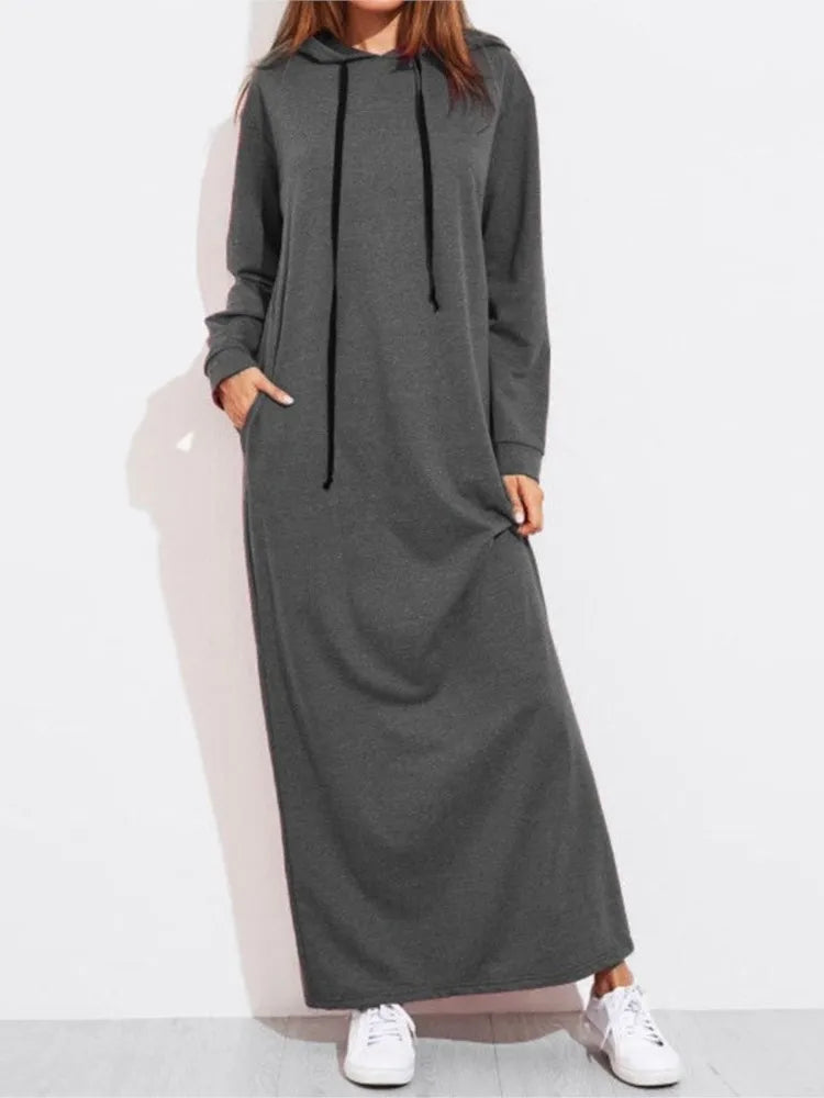 Autumn And Winter Women's Long Sleeve Hooded Sweatshirt Dress Black Elegant Casual Dresses