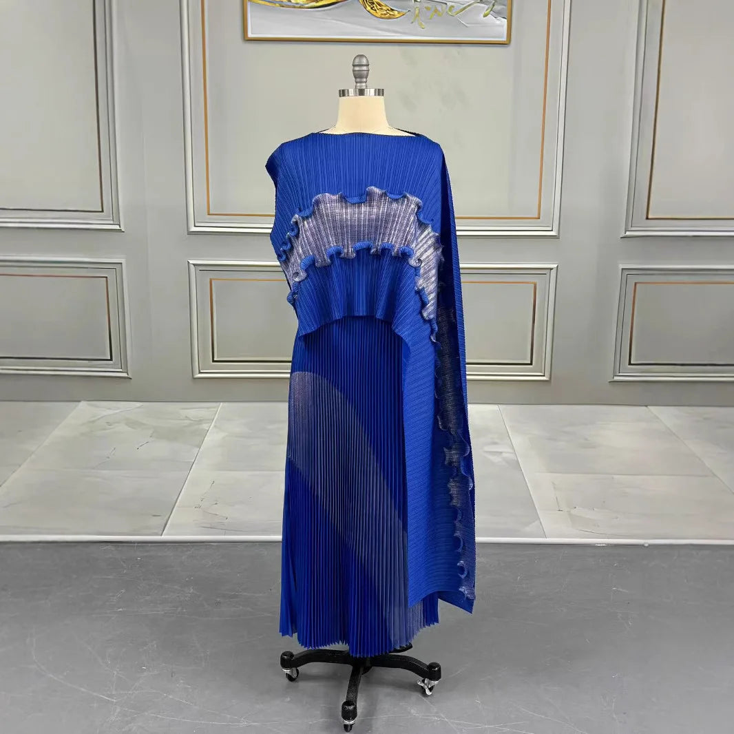 Free Size Pleated Skirt Suit One-shoulder Top + long Skirt Women's 2-piece Set