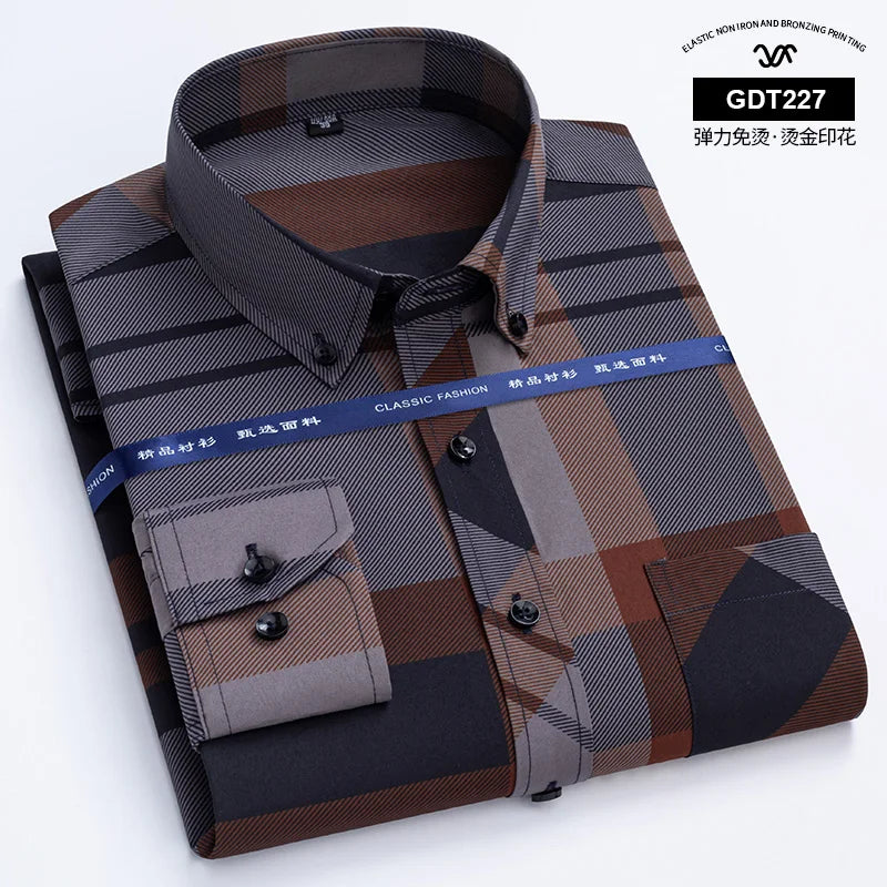 Anti-wrinkle Business Casual Print Thin Plaid Soft Slim Fit