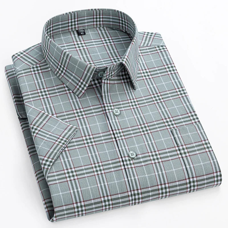cotton oxford short sleeve shirts men slim fit formal shirt soft plaid office