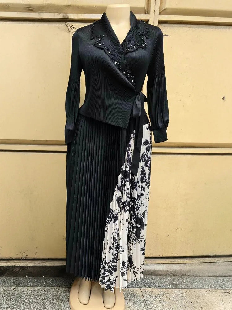 Lapel Bubble Sleeve Lace-up Women's Dress