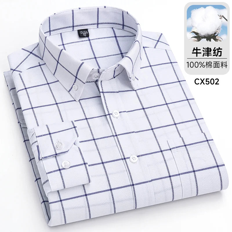 Oxford Men Striped Plaid Shirts