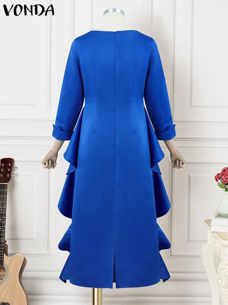 Maxi Long Dress Women Elegant Satin Dress Ruffle Sundress