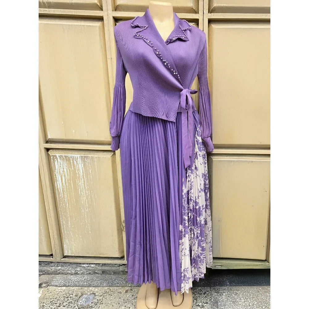 Lapel Bubble Sleeve Lace-up Women's Dress