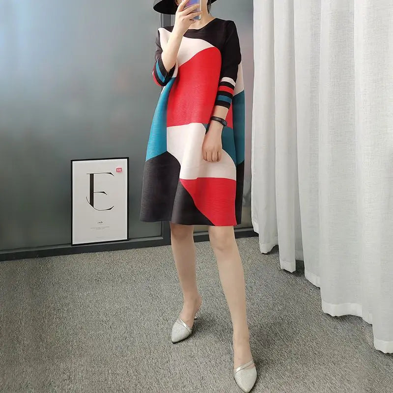 Fashion O-Neck Printed Loose Mini Dress Women's Clothing Oversized Casual Dresses
