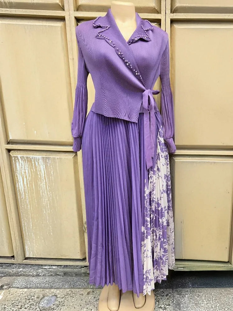 Lapel Bubble Sleeve Lace-up Women's Dress