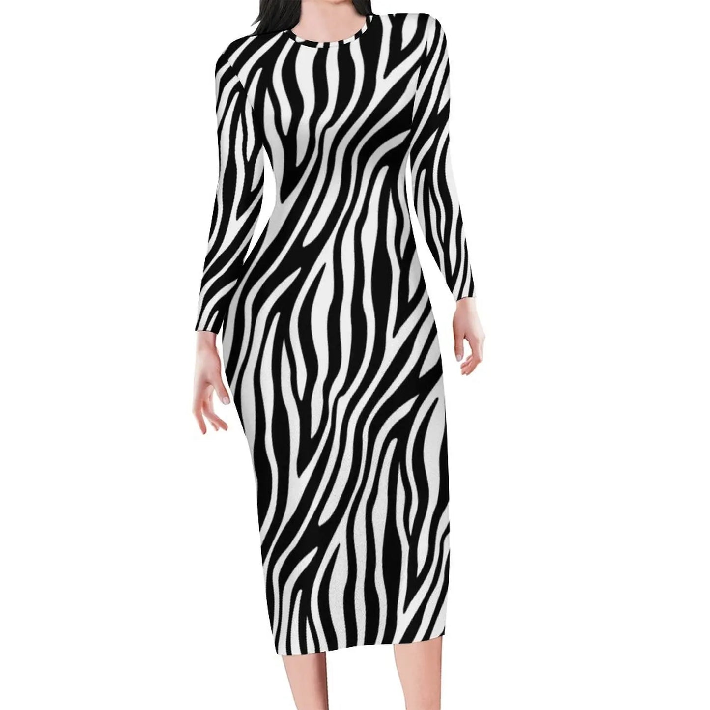 Colorful Zebra Dress Long Sleeve Vintage Dresses Summer Ladies Streetwear Bodycon Dress
