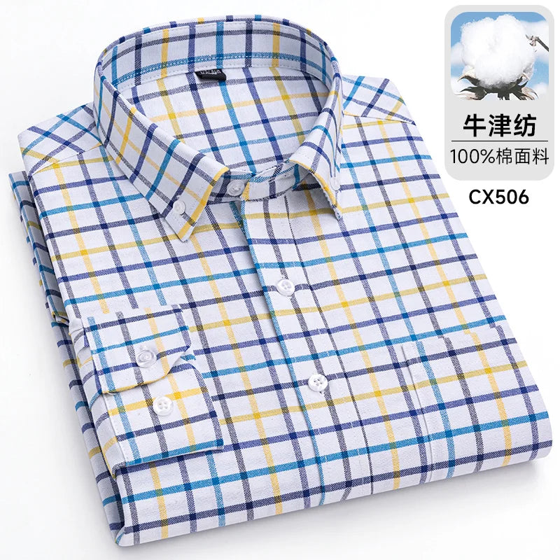 Oxford Men Striped Plaid Shirts
