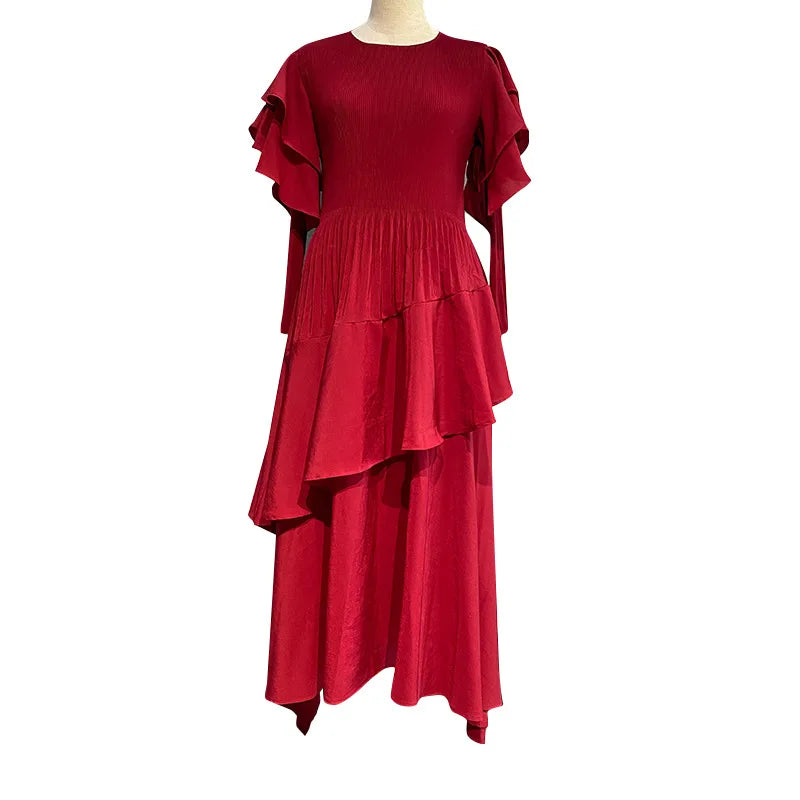 Fashion Pleated Long Dress Long Sleeve Pleated Dresses