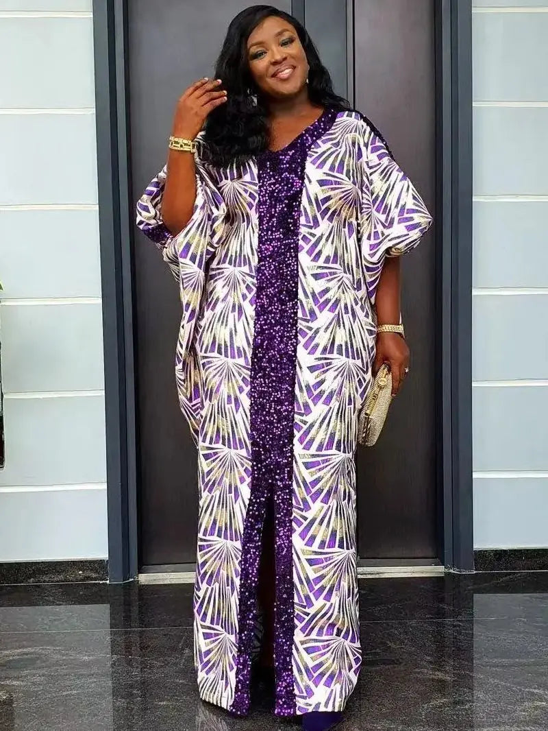 Women Plus Sequin Outfit Gown Kaftan Party Long Maxi Dress Denicy