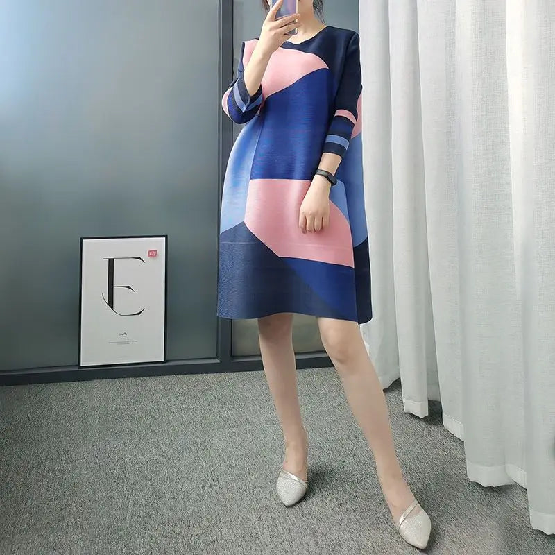 Fashion O-Neck Printed Loose Mini Dress Women's Clothing Oversized Casual Dresses