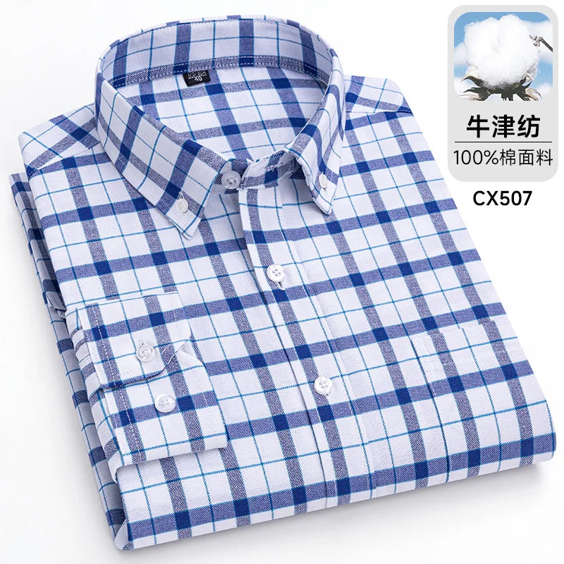 Oxford Men Striped Plaid Shirts