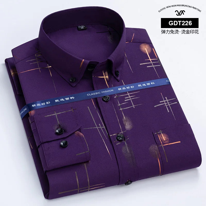 Anti-wrinkle Business Casual Print Thin Plaid Soft Slim Fit