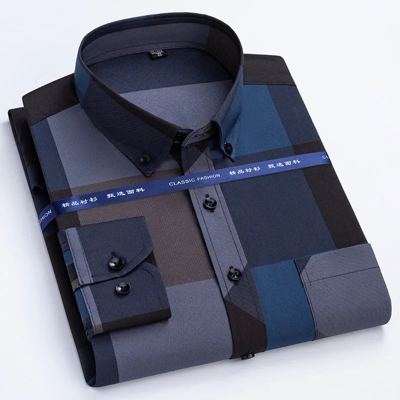 Anti-wrinkle Business Casual Print Thin Plaid Soft Slim Fit