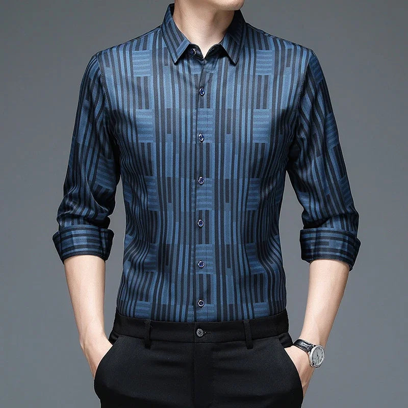 Casual Printed Long Sleeved Lapel Shirt Wrinkle Free Top