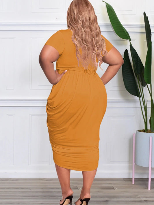 Elegant Dresses Women Short Sleeve V Bodycon Ladies Plus Size Dresses