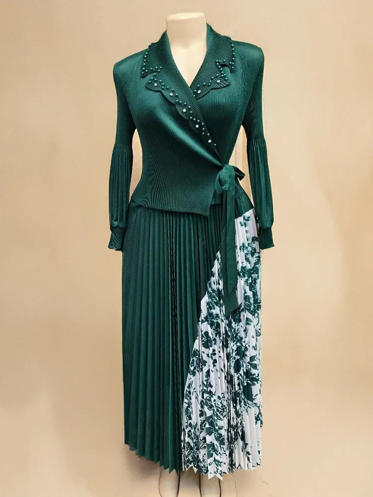 Lapel Bubble Sleeve Lace-up Women's Dress