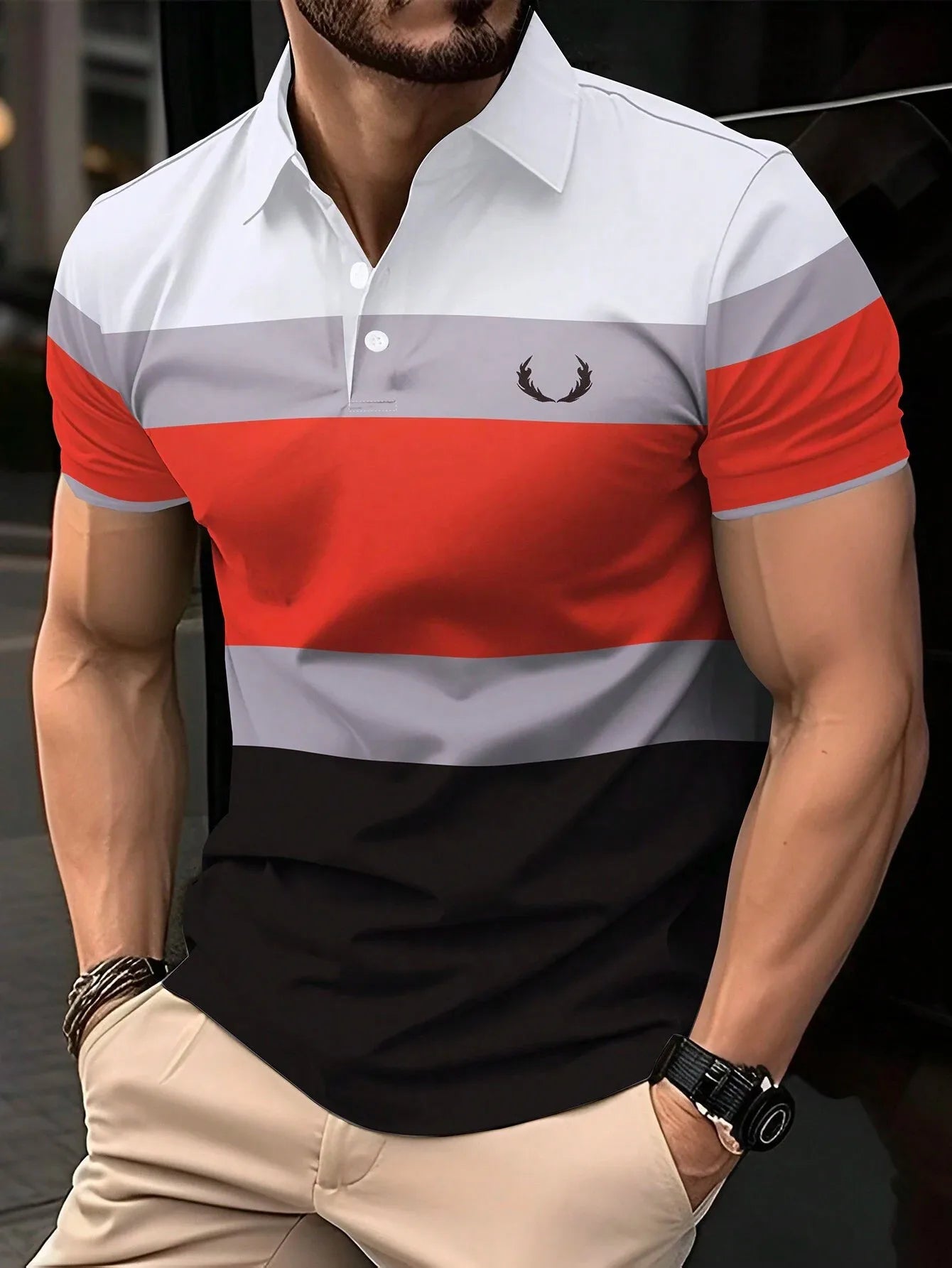 Mens striped summer short sleeved lapel polo shirt business
