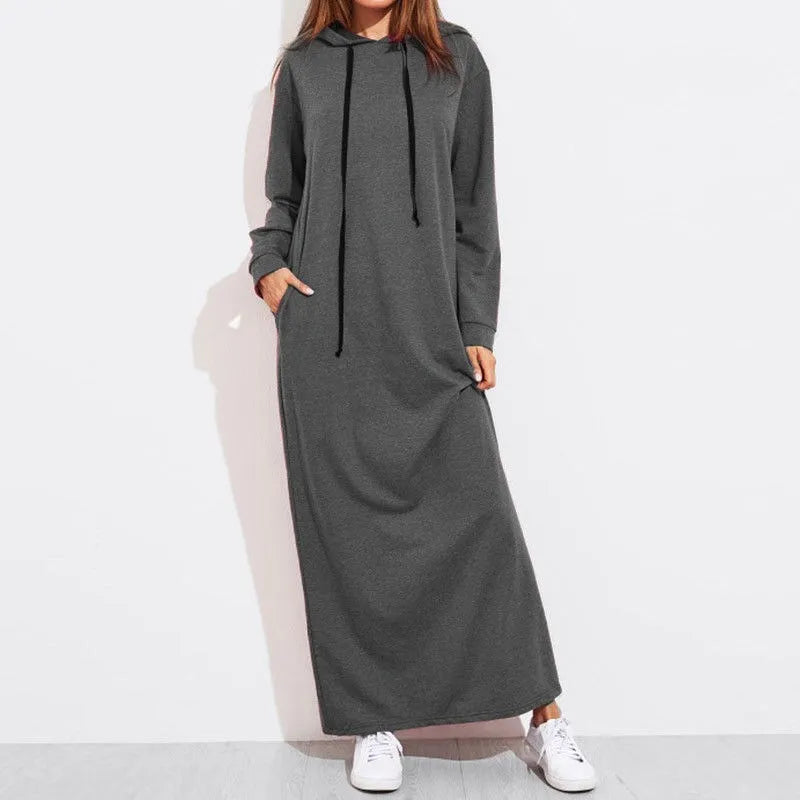 Autumn And Winter Women's Long Sleeve Hooded Sweatshirt Dress Black Elegant Casual Dresses