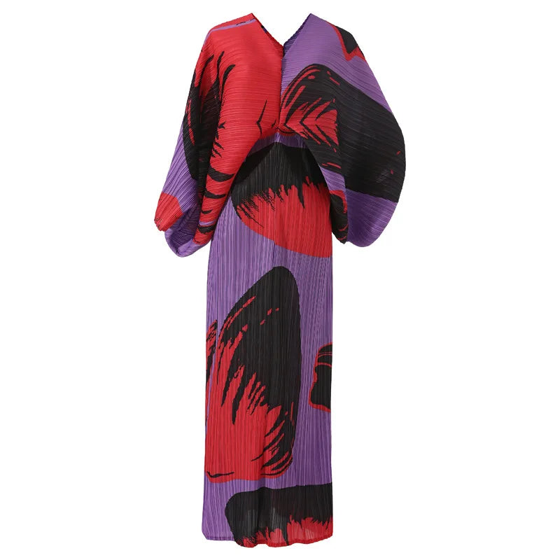 Free Size pleated dress women bat sleeve long women's dress