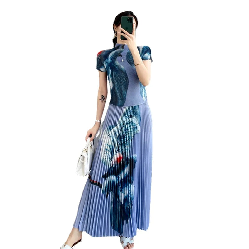 Pleated Suit Loose Top Women's High Waist Two-Piece Oversize skirt Suit