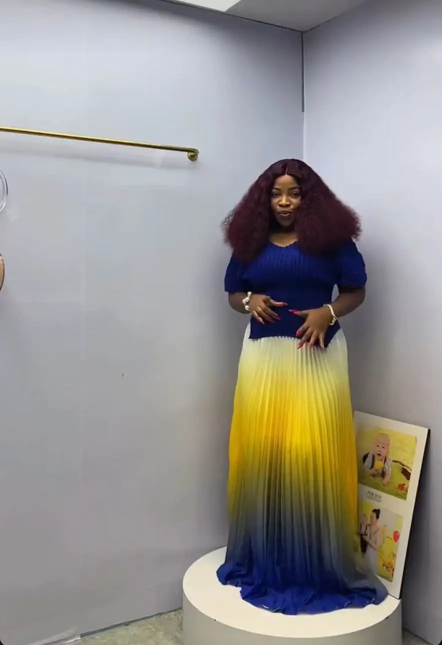 Pleated Free Size Size Women's Skirt and Top Set