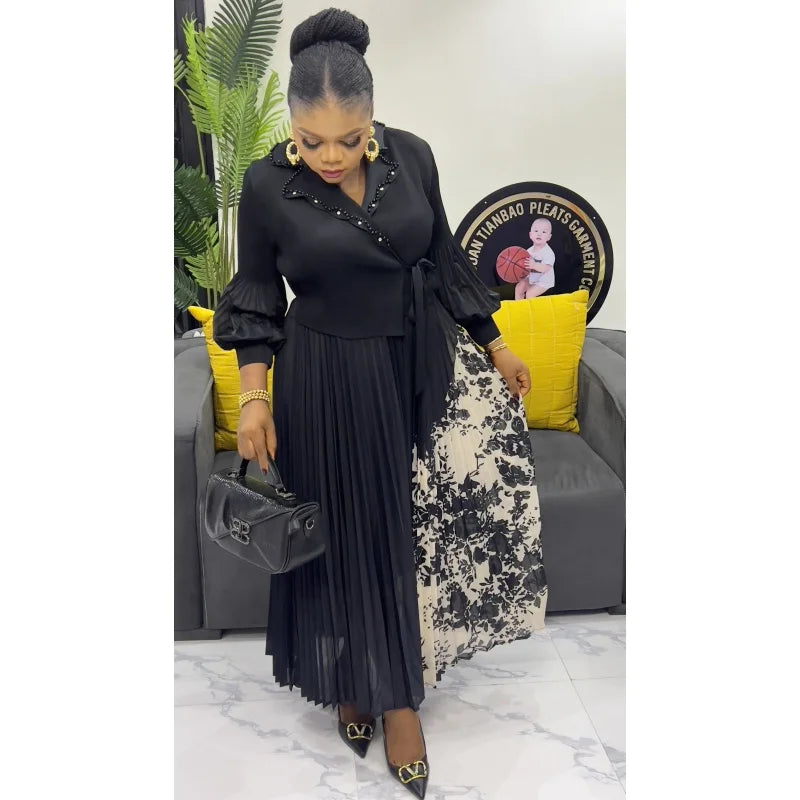 Lapel Bubble Sleeve Lace-up Women's Dress