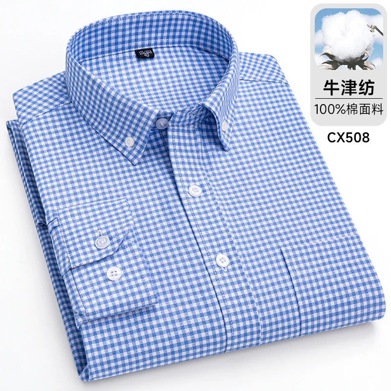 Oxford Men Striped Plaid Shirts