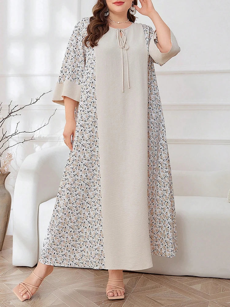 Women's Elegant Floral Prints Long Sleeve Round-Neck Maxi Casual Shift Dress