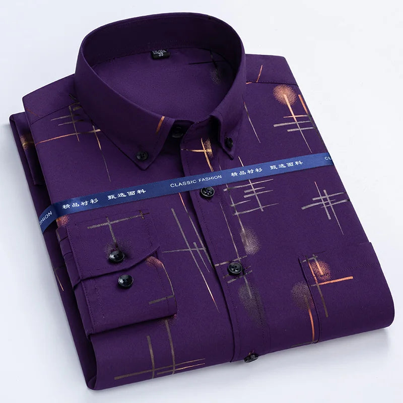 Anti-wrinkle Business Casual Print Thin Plaid Soft Slim Fit