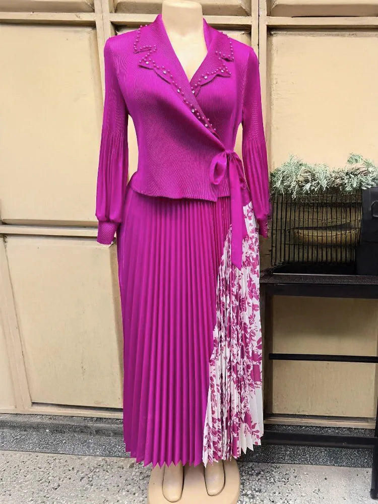 Lapel Bubble Sleeve Lace-up Women's Dress