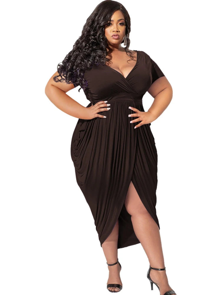 Elegant Dresses Women Short Sleeve V Bodycon Ladies Plus Size Dresses