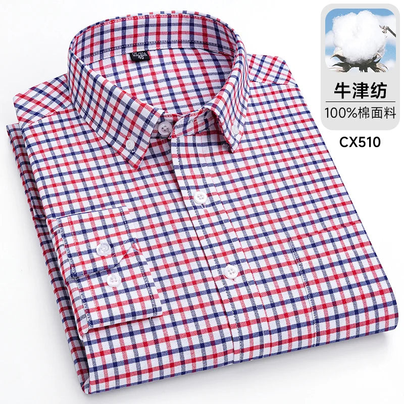 Oxford Men Striped Plaid Shirts