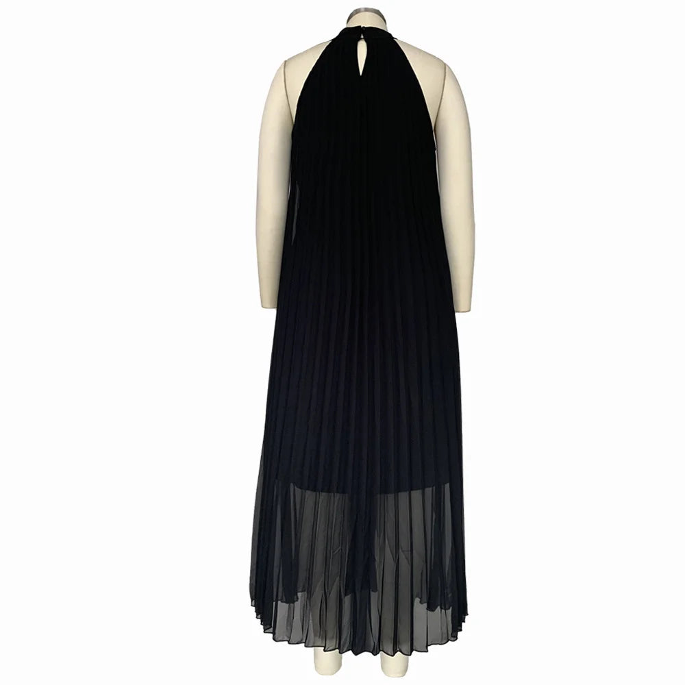 Women Long Dress Bandage Halter Hollow Out A-line Maxi Dresses Outfits