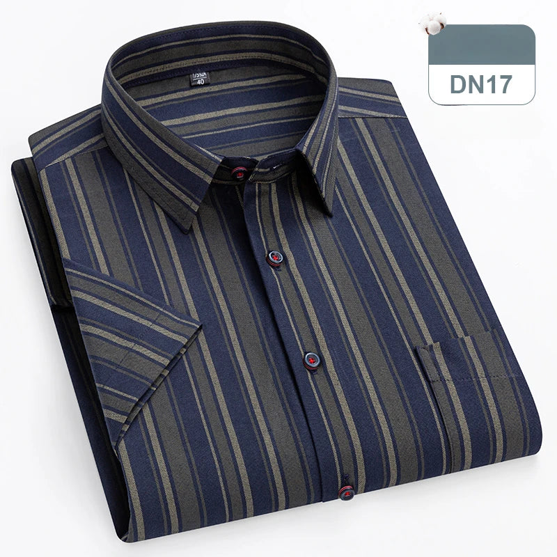 cotton oxford short sleeve shirts men slim fit formal shirt soft plaid office