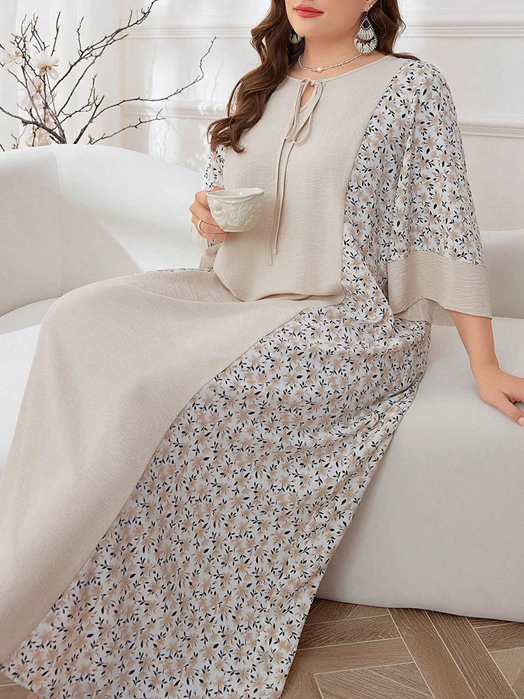 Women's Elegant Floral Prints Long Sleeve Round-Neck Maxi Casual Shift Dress