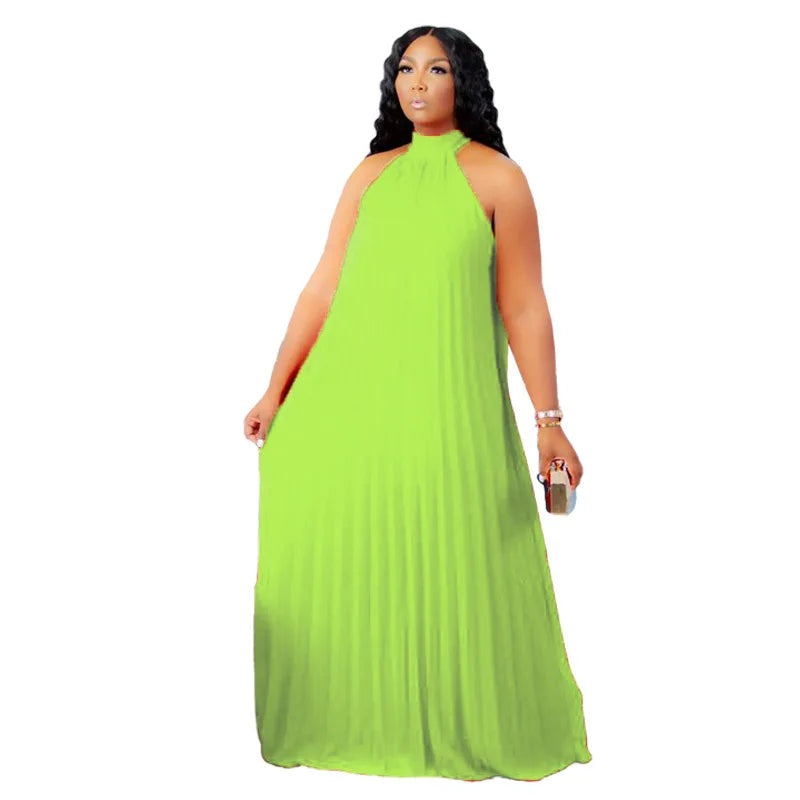 Women Long Dress Bandage Halter Hollow Out A-line Maxi Dresses Outfits
