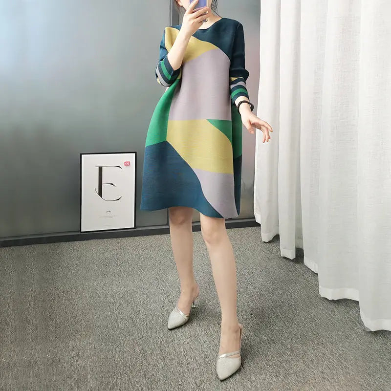Fashion O-Neck Printed Loose Mini Dress Women's Clothing Oversized Casual Dresses