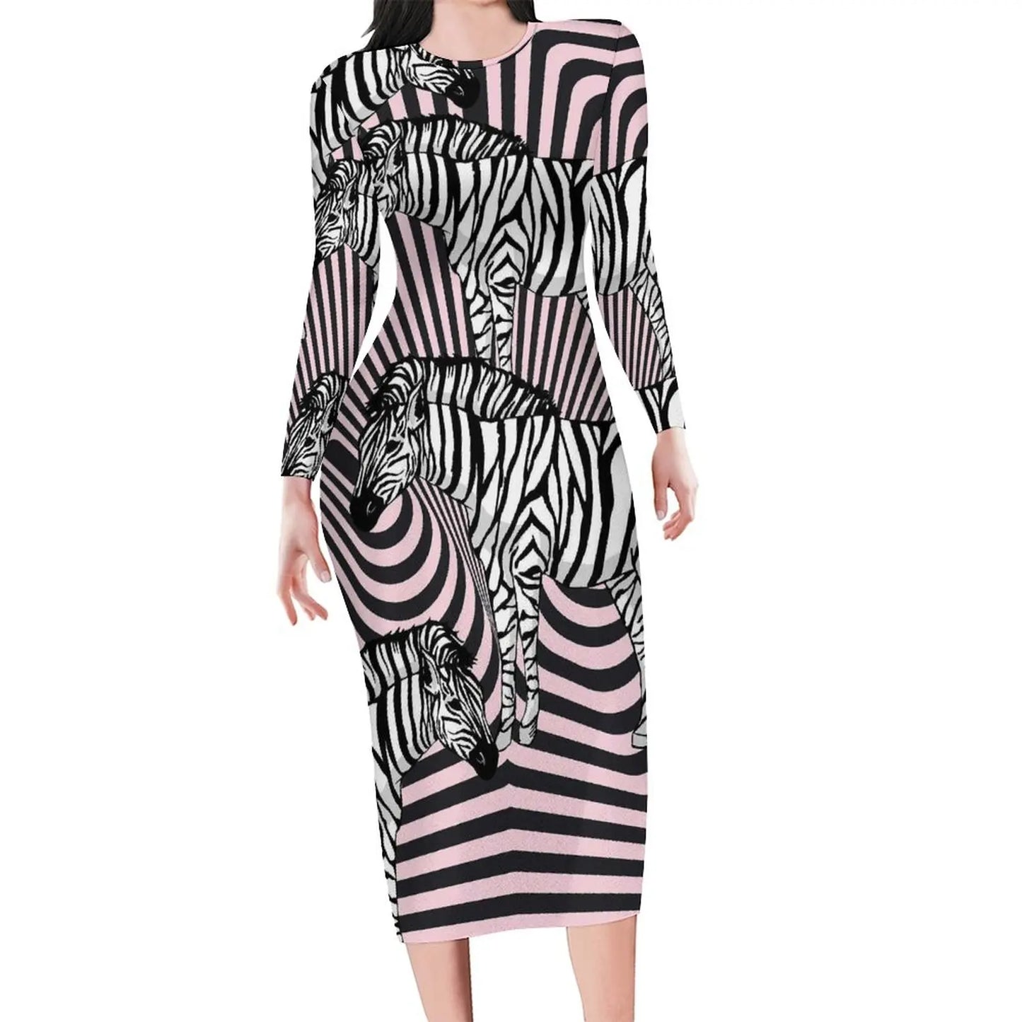 Colorful Zebra Dress Long Sleeve Vintage Dresses Summer Ladies Streetwear Bodycon Dress