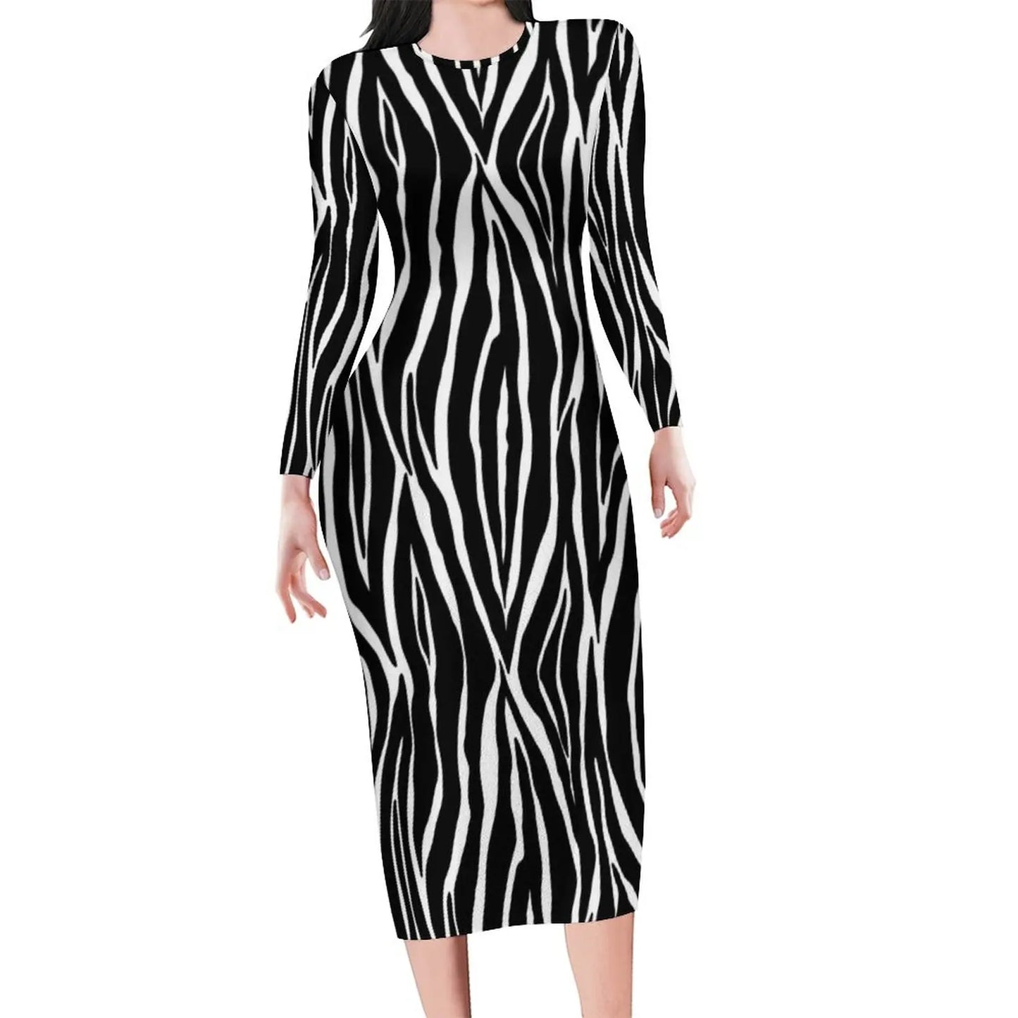 Colorful Zebra Dress Long Sleeve Vintage Dresses Summer Ladies Streetwear Bodycon Dress