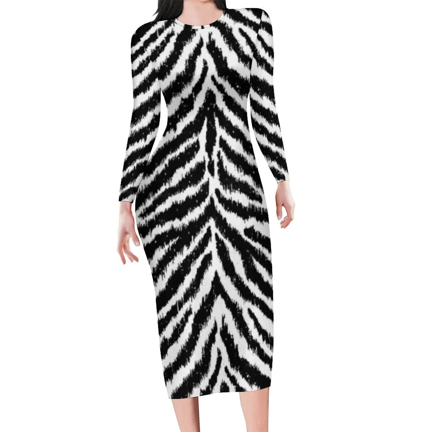 Colorful Zebra Dress Long Sleeve Vintage Dresses Summer Ladies Streetwear Bodycon Dress