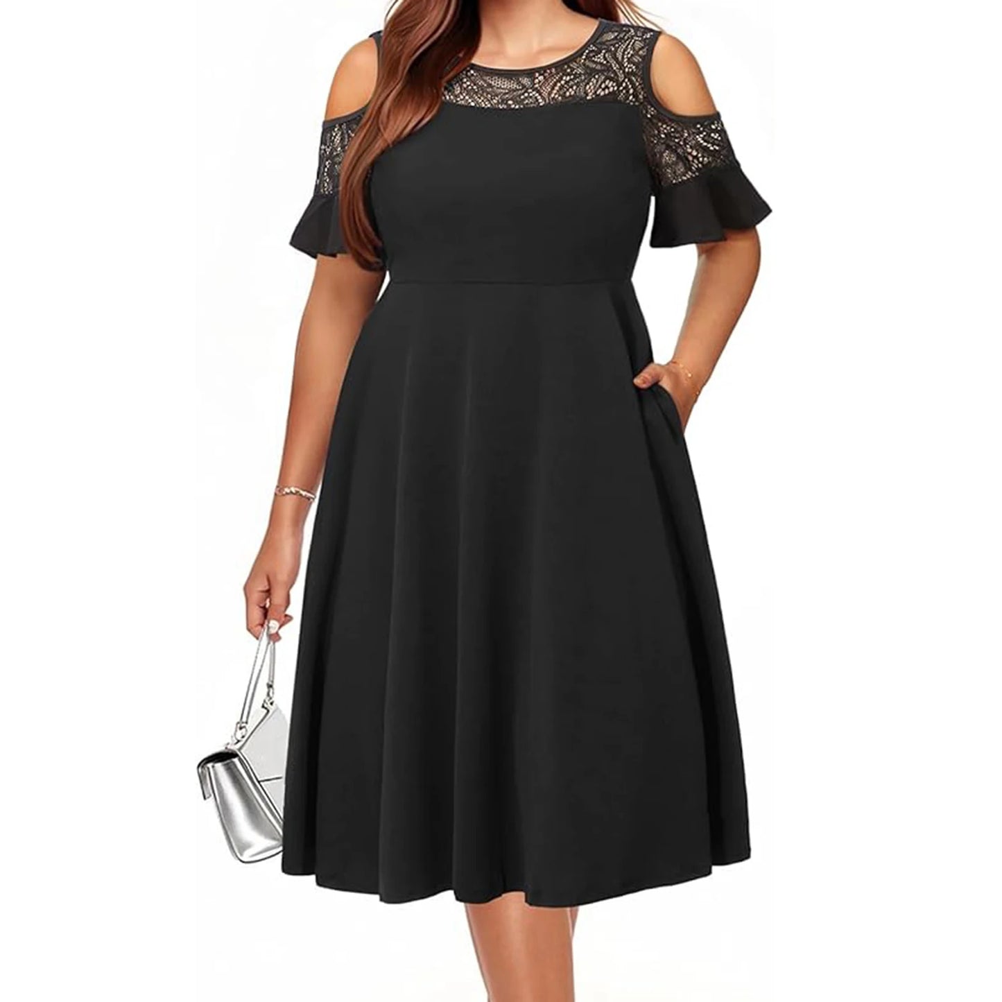 Women Plus Size Black Lace Cocktail Dress Line Party Dress
