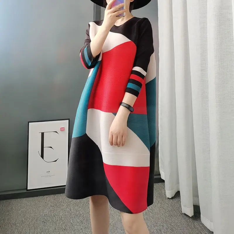 Fashion O-Neck Printed Loose Mini Dress Women's Clothing Oversized Casual Dresses