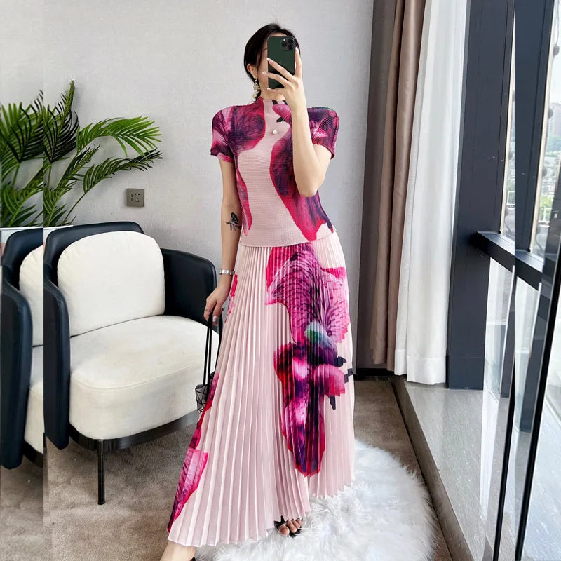 Pleated Suit Loose Top Women's High Waist Two-Piece Oversize skirt Suit