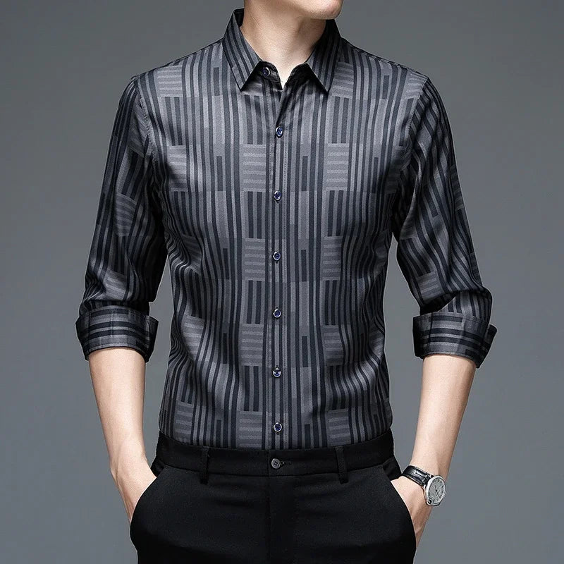 Casual Printed Long Sleeved Lapel Shirt Wrinkle Free Top