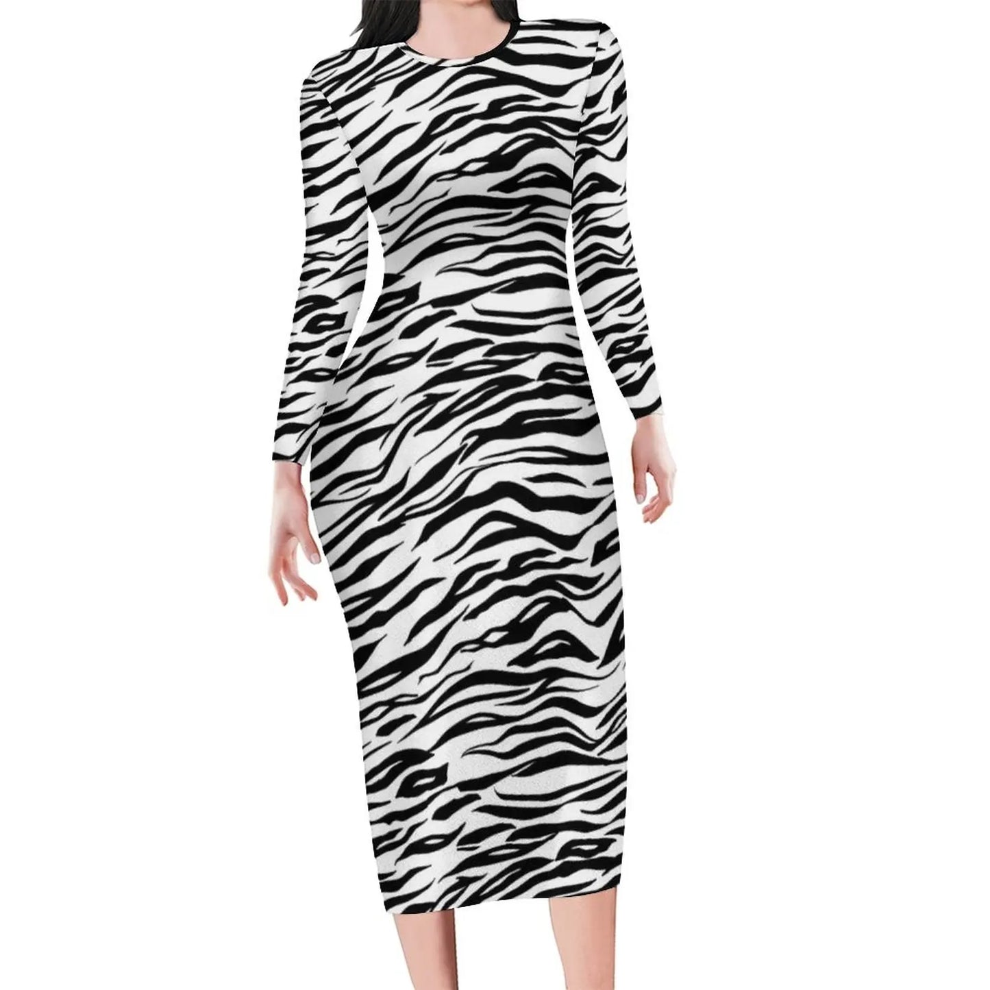 Colorful Zebra Dress Long Sleeve Vintage Dresses Summer Ladies Streetwear Bodycon Dress