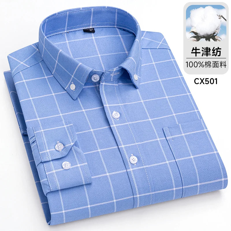 Oxford Men Striped Plaid Shirts