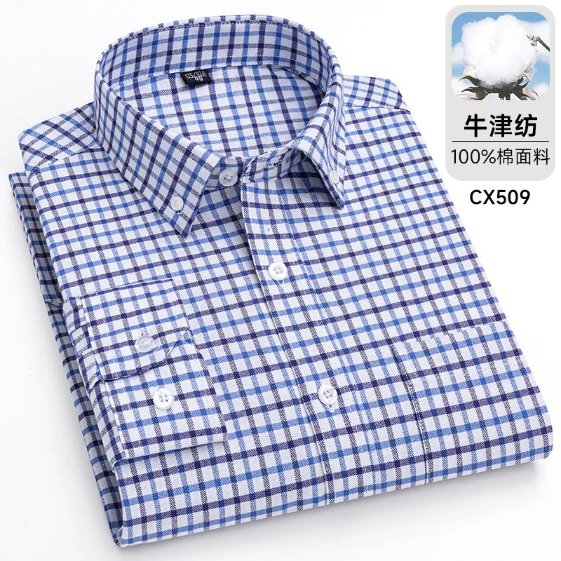 Oxford Men Striped Plaid Shirts