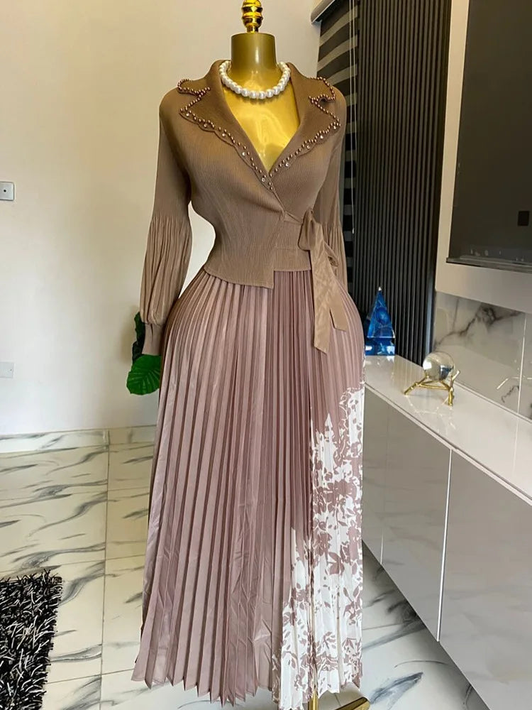 Lapel Bubble Sleeve Lace-up Women's Dress